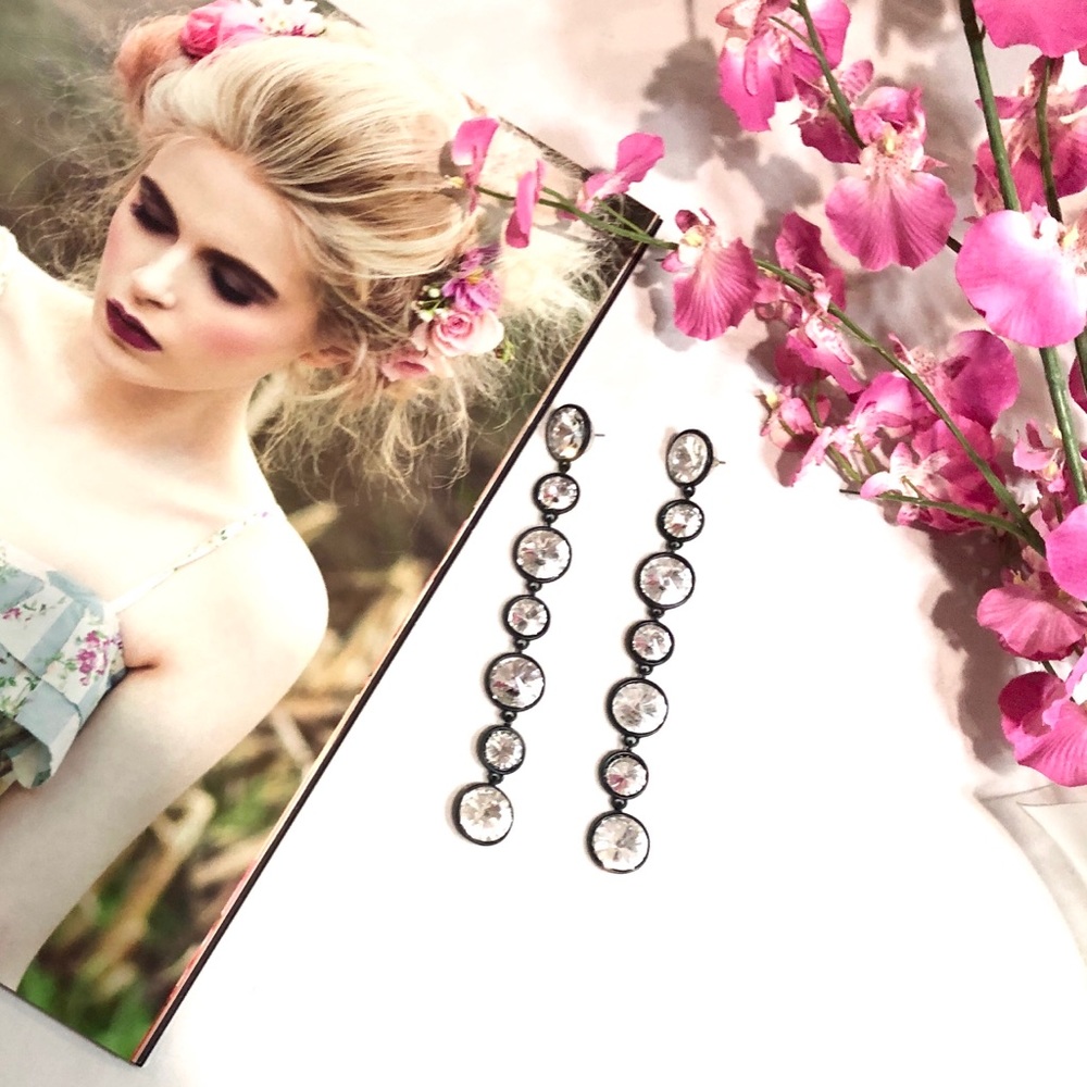 Linear Earrings w/Spiked Crystals in Metal Base